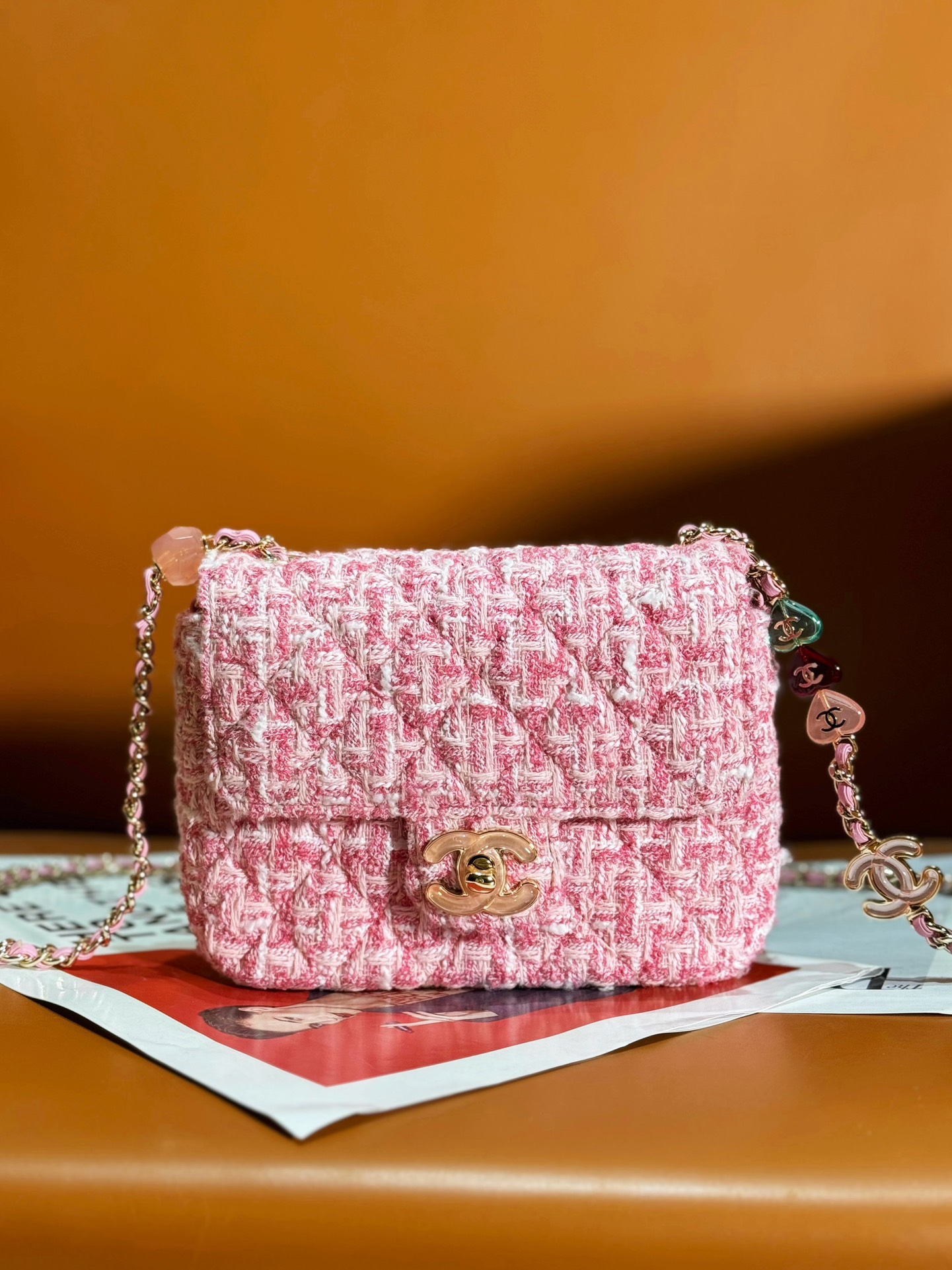 Lambskin Mini Flap Shoulder Bag AS3782 Pink